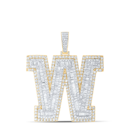 9.31 Ctw Natural Diamond Block Initial Letter Alphabet W Pendant in 10k Yellow Gold