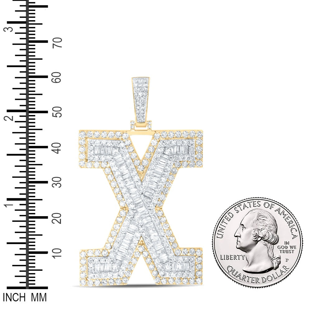 4.85 Ctw Natural Diamond Block Initial Letter Alphabet X Pendant in 10k Yellow Gold