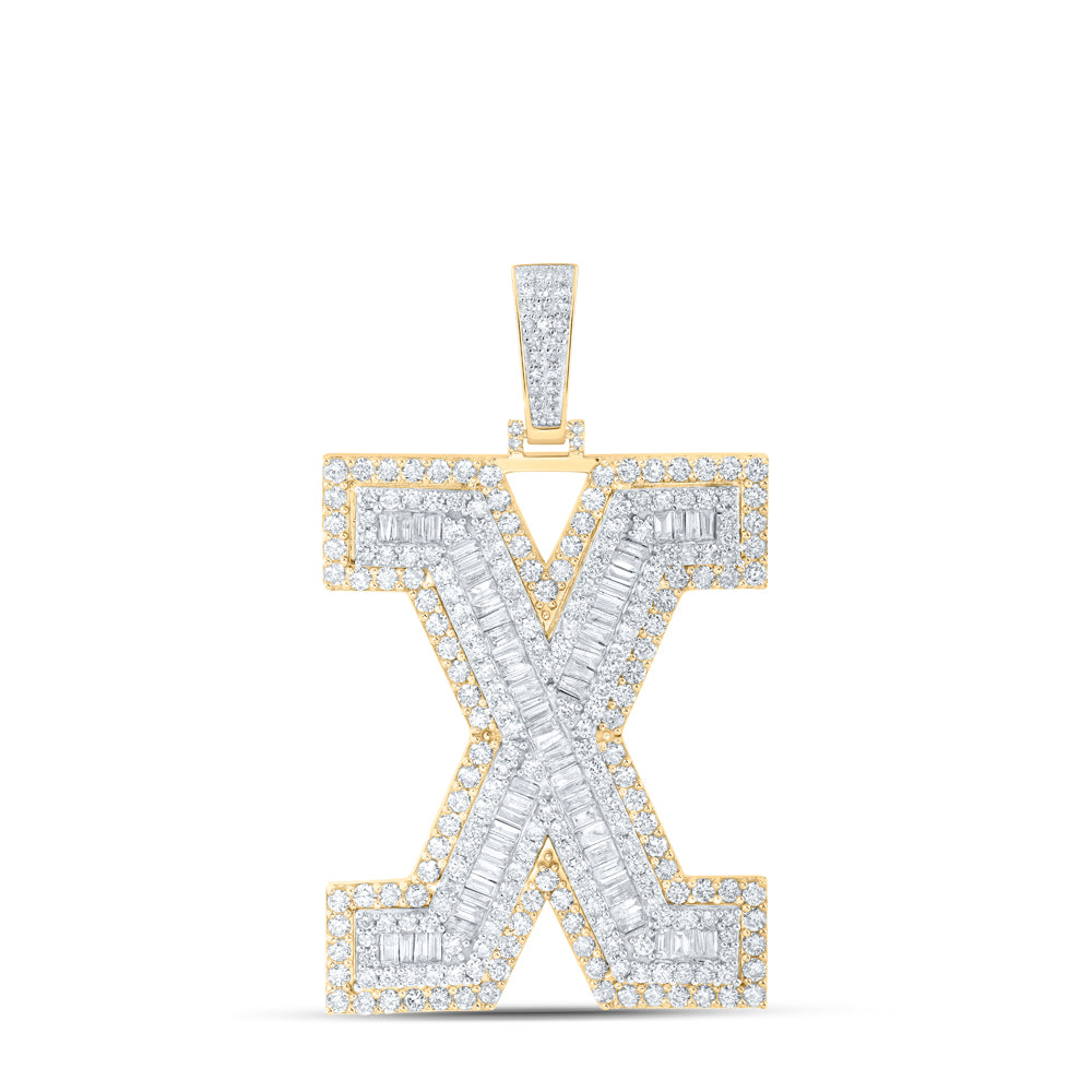 4.85 Ctw Natural Diamond Block Initial Letter Alphabet X Pendant in 10k Yellow Gold