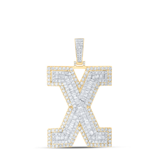 4.85 Ctw Natural Diamond Block Initial Letter Alphabet X Pendant in 10k Yellow Gold