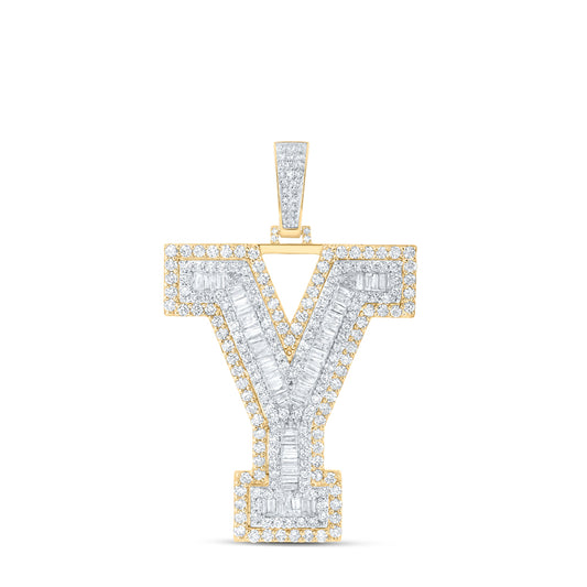 5.95 Ctw Natural Diamond Block Initial Letter Alphabet Y Pendant in 10k Yellow Gold