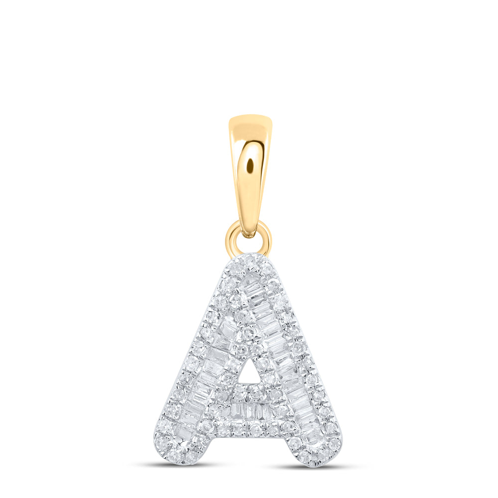 0.3 Ctw Natural Diamond Baguette Hiphop Initial Letter A Pendant in 10k Yellow Gold