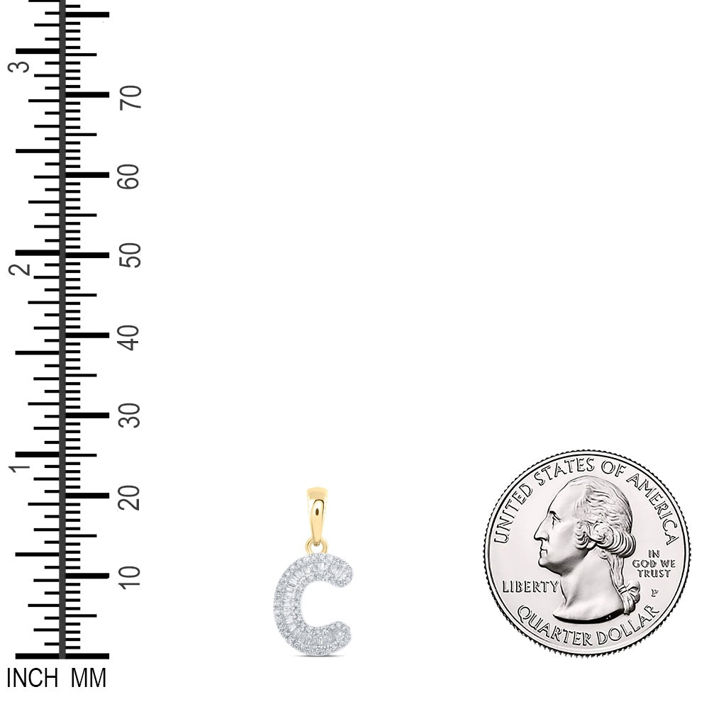 0.26 Ctw Natural Diamond Baguette Hiphop Initial Letter C Pendant in 10k Yellow Gold
