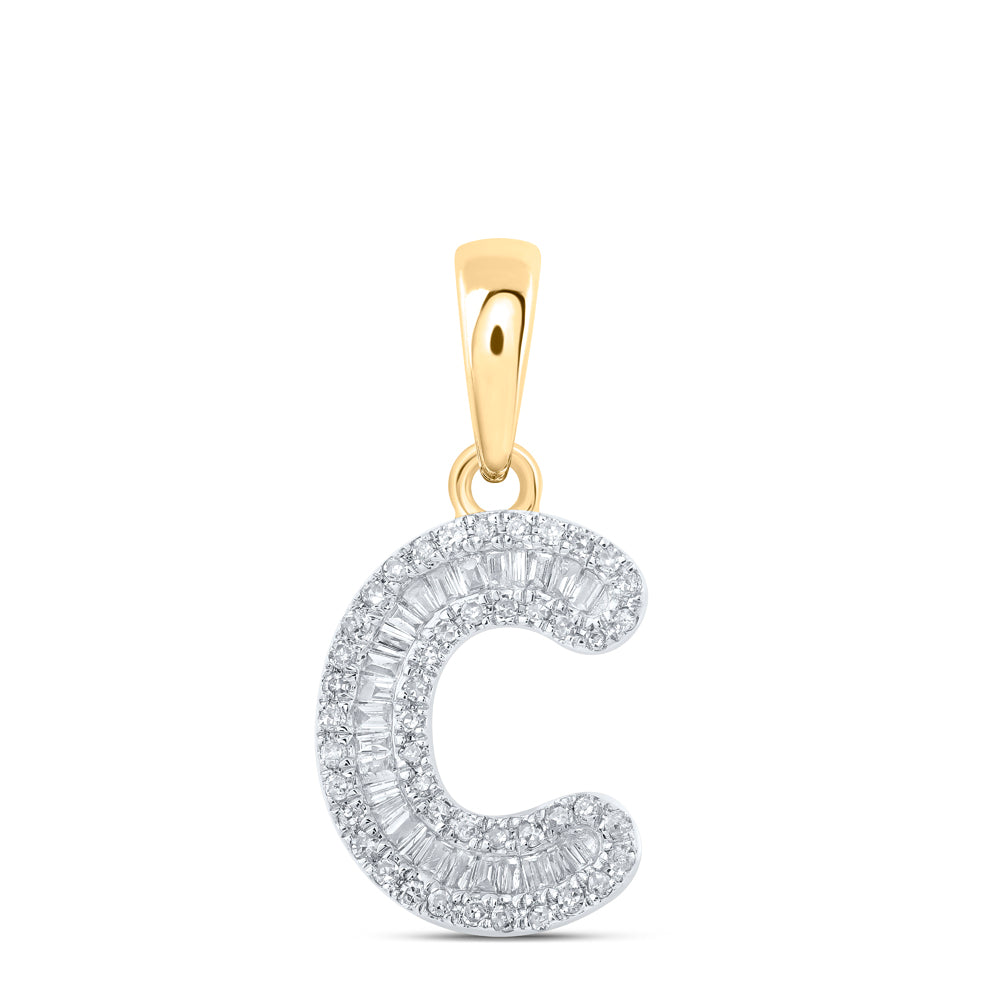 0.26 Ctw Natural Diamond Baguette Hiphop Initial Letter C Pendant in 10k Yellow Gold