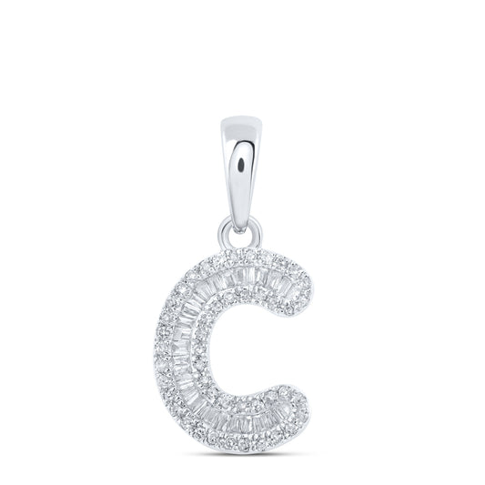 0.26 Ctw Natural Diamond Baguette Hiphop Initial Letter C Pendant in 10k White Gold