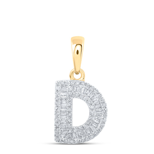 0.34 Ctw Natural Diamond Baguette Hiphop Initial Letter D Pendant in 10k Yellow Gold
