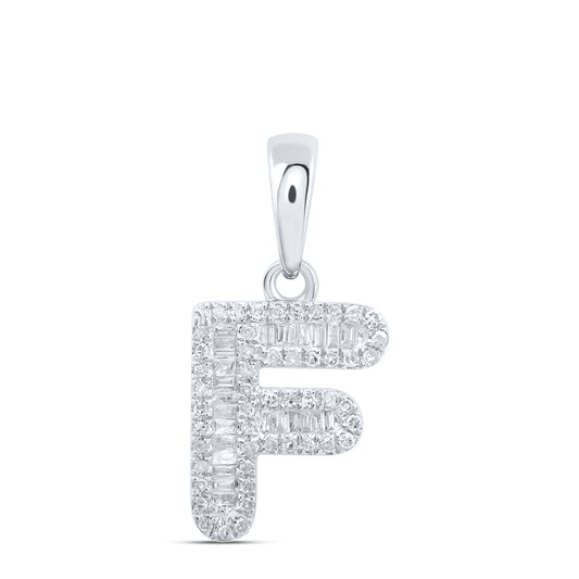 0.29 Ctw Natural Diamond Baguette Hiphop Initial Letter F Pendant in 10k White Gold