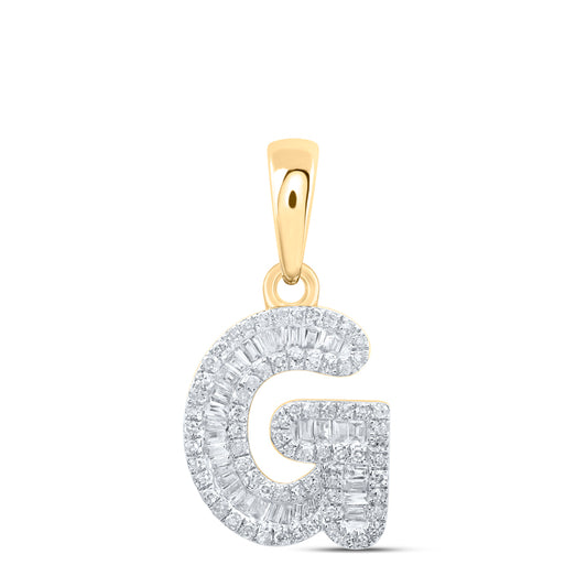 0.38 Ctw Natural Diamond Baguette Hiphop Initial Letter G Pendant in 10k Yellow Gold