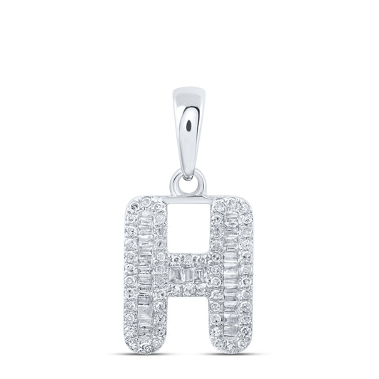 0.33 Ctw Natural Diamond Baguette Hiphop Initial Letter H Pendant in 10k White Gold