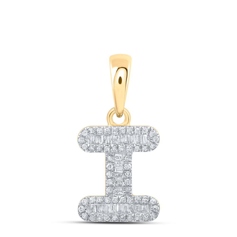 0.3 Ctw Natural Diamond Baguette Hiphop Initial Letter I Pendant in 10k Yellow Gold