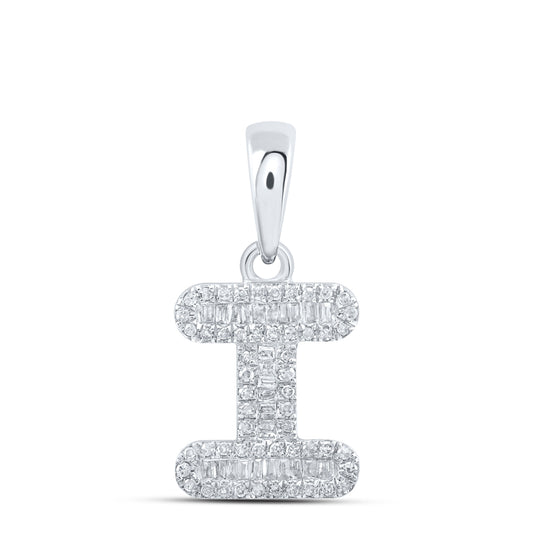 0.3 Ctw Natural Diamond Baguette Hiphop Initial Letter I Pendant in 10k White Gold