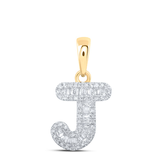 0.3 Ctw Natural Diamond Baguette Hiphop Initial Letter J Pendant in 10k Yellow Gold