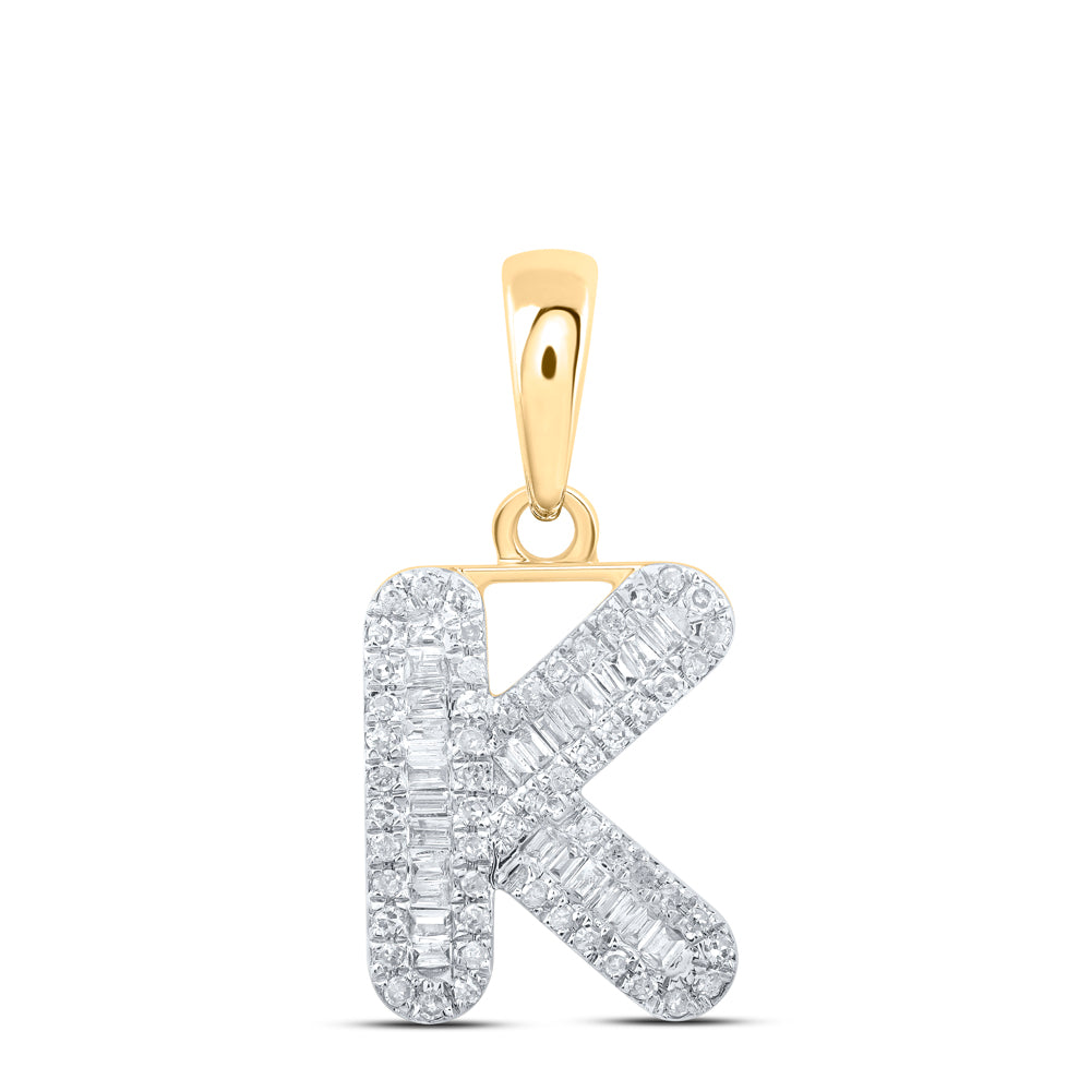 0.31 Ctw Natural Diamond Baguette Hiphop Initial Letter K Pendant in 10k Yellow Gold