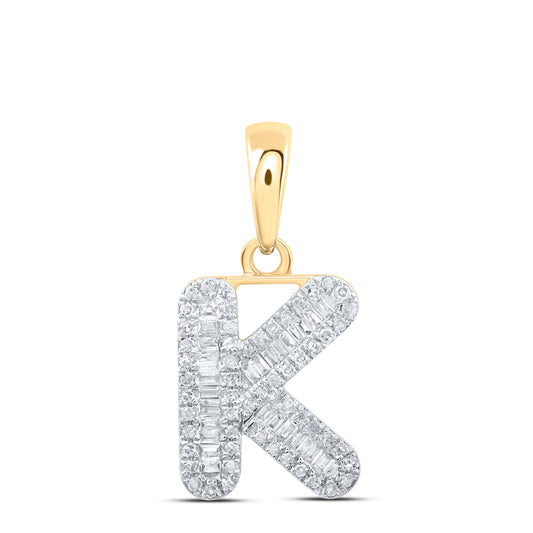 0.31 Ctw Natural Diamond Baguette Hiphop Initial Letter K Pendant in 10k Yellow Gold