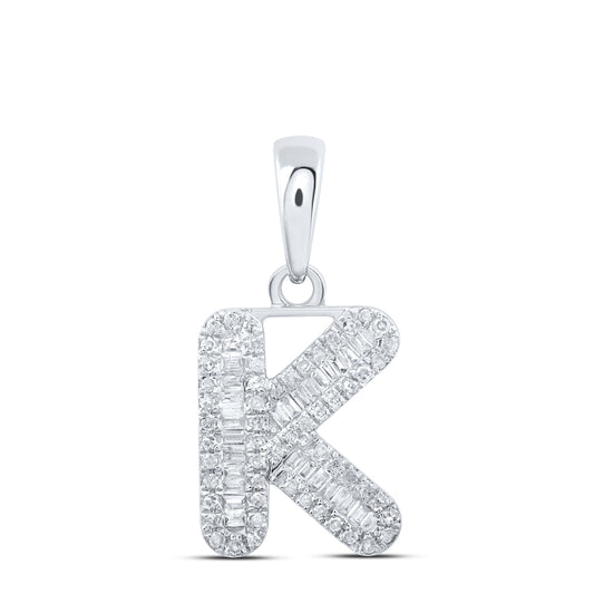 0.31 Ctw Natural Diamond Baguette Hiphop Initial Letter K Pendant in 10k White Gold