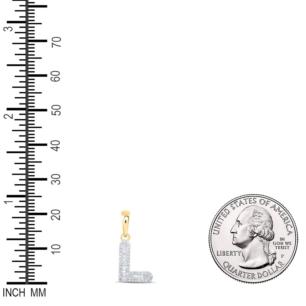 0.23 Ctw Natural Diamond Baguette Hiphop Initial Letter L Pendant in 10k Yellow Gold