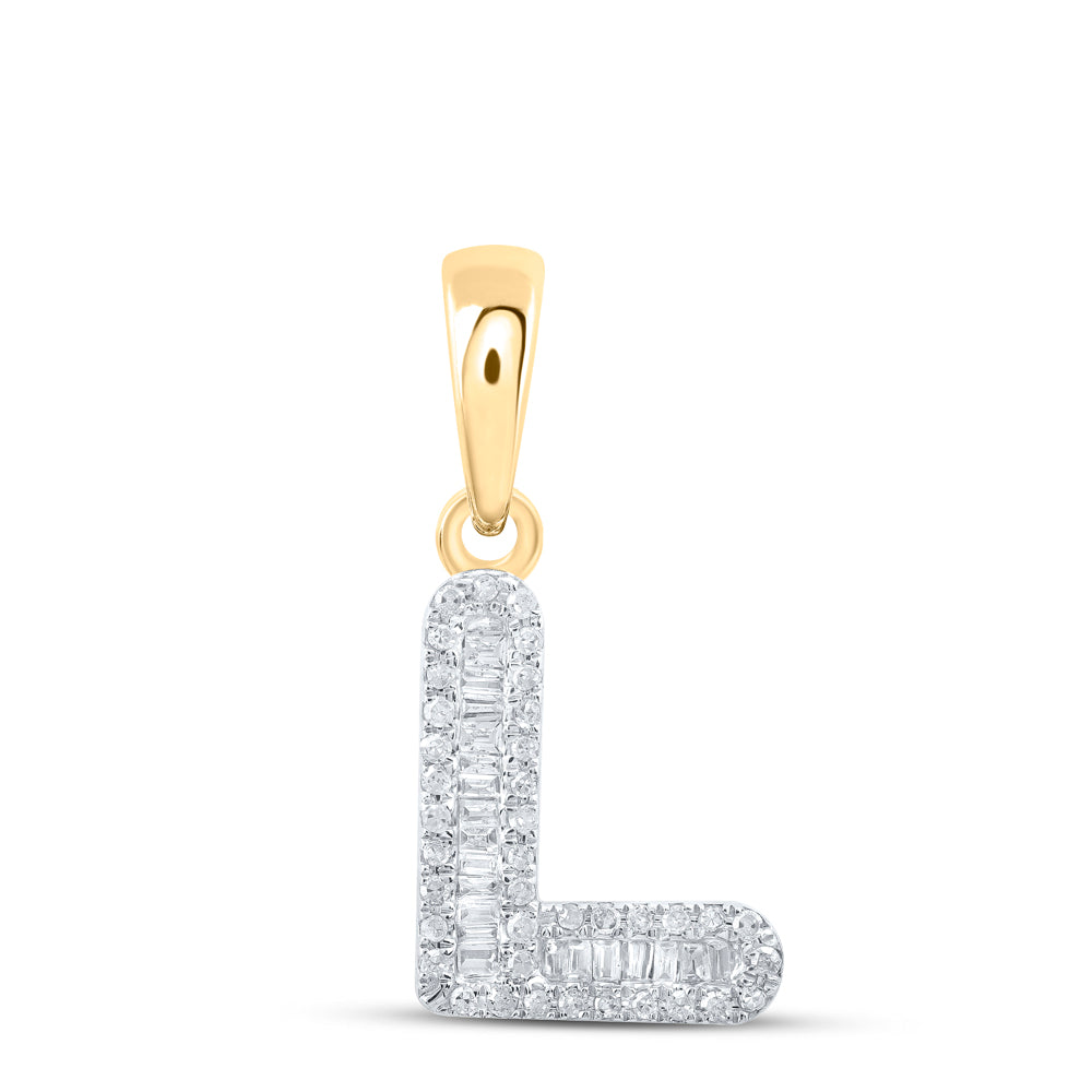 0.23 Ctw Natural Diamond Baguette Hiphop Initial Letter L Pendant in 10k Yellow Gold