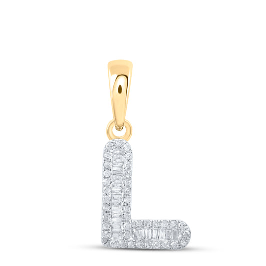0.23 Ctw Natural Diamond Baguette Hiphop Initial Letter L Pendant in 10k Yellow Gold