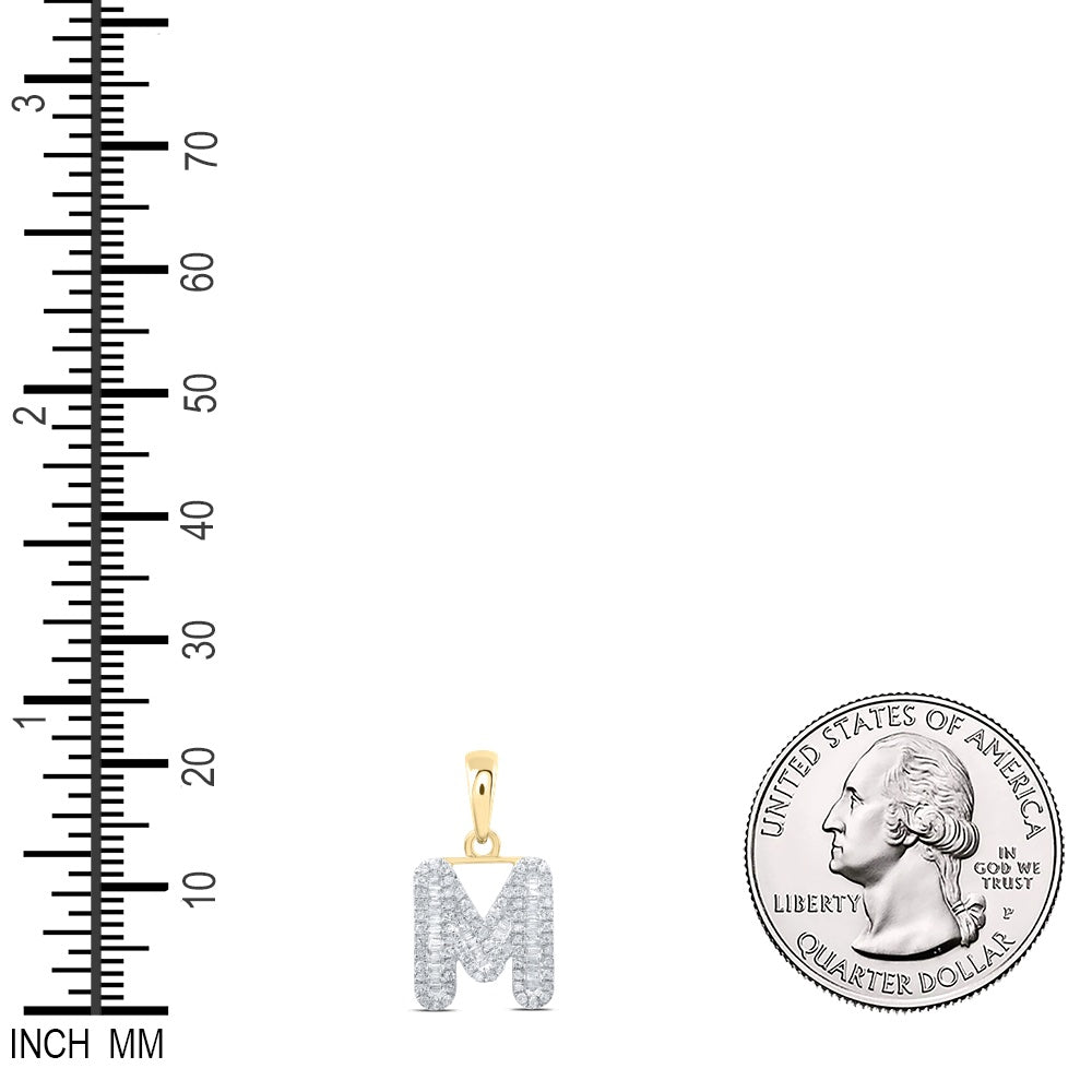 0.4 Ctw Natural Diamond Baguette Hiphop Initial Letter M Pendant in 10k Yellow Gold