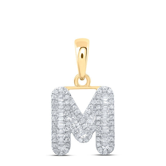 0.4 Ctw Natural Diamond Baguette Hiphop Initial Letter M Pendant in 10k Yellow Gold