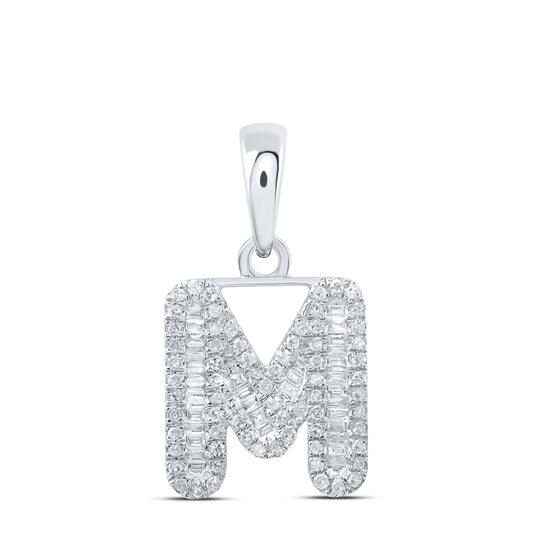 0.4 Ctw Natural Diamond Baguette Hiphop Initial Letter M Pendant in 10k White Gold