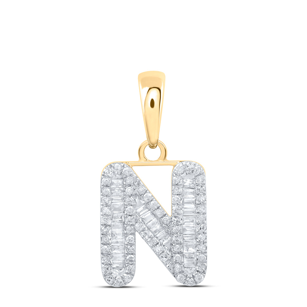 0.34 Ctw Natural Diamond Baguette Hiphop Initial Letter N Pendant in 10k Yellow Gold