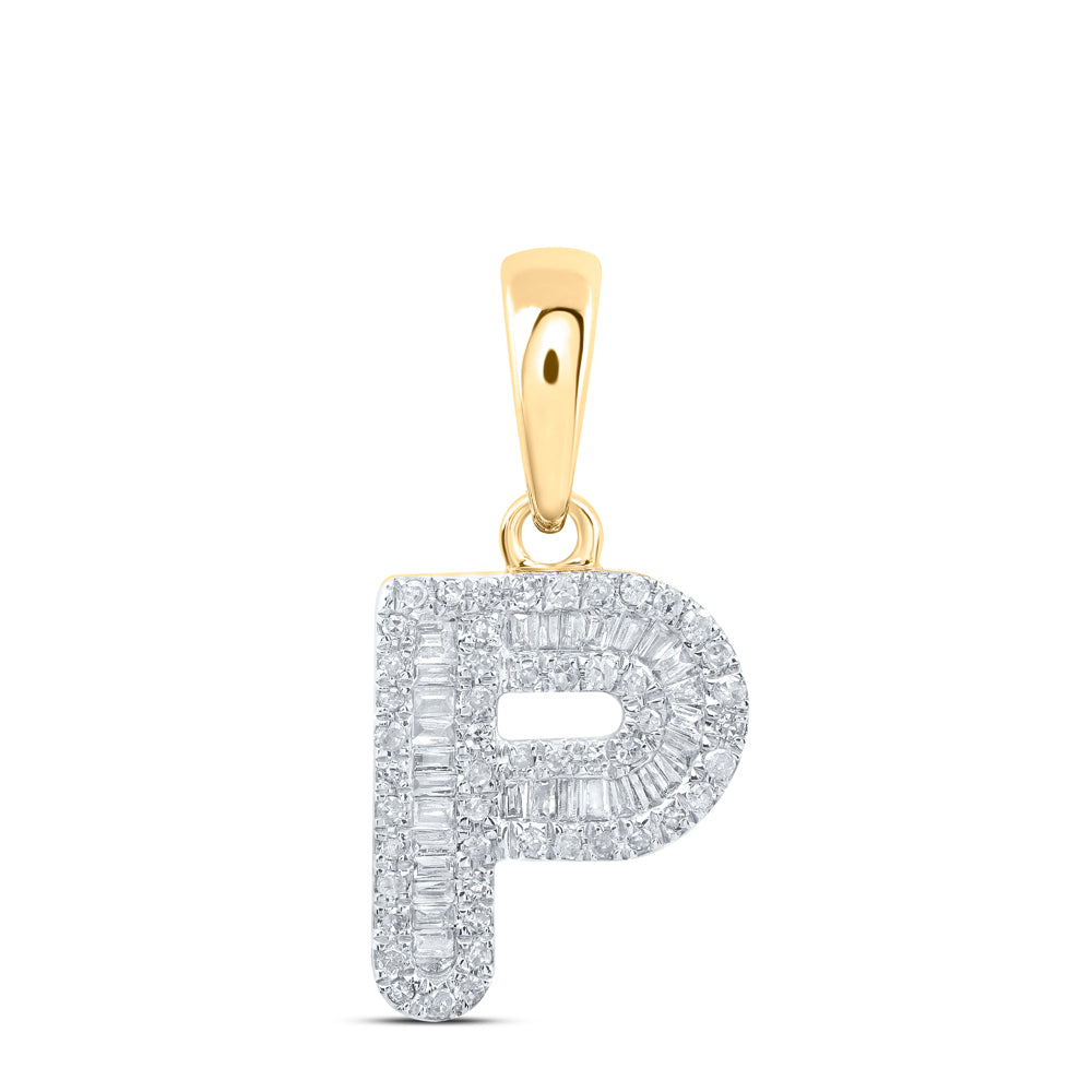 0.3 Ctw Natural Diamond Baguette Hiphop Initial Letter P Pendant in 10k Yellow Gold