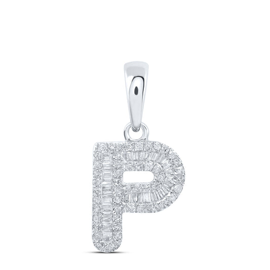 0.3 Ctw Natural Diamond Baguette Hiphop Initial Letter P Pendant in 10k White Gold