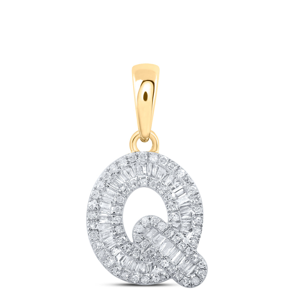 0.4 Ctw Natural Diamond Baguette Hiphop Initial Letter Q Pendant in 10k Yellow Gold