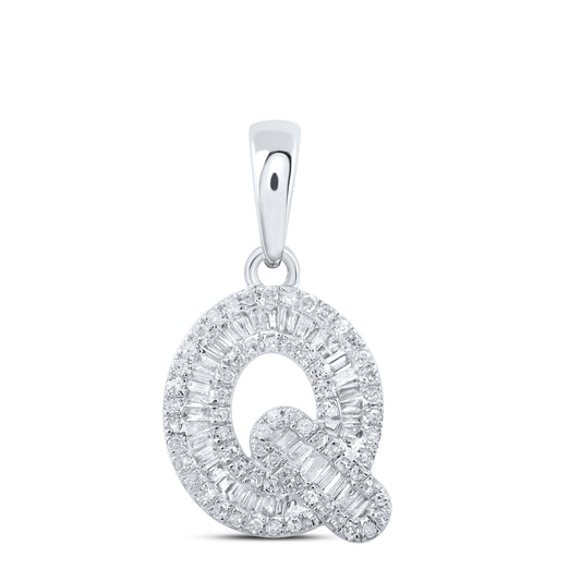 0.4 Ctw Natural Diamond Baguette Hiphop Initial Letter Q Pendant in 10k White Gold