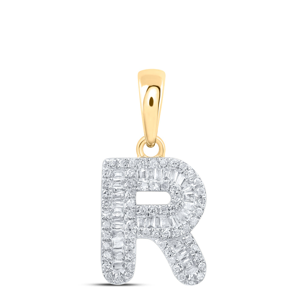 0.36 Ctw Natural Diamond Baguette Hiphop Initial Letter R Pendant in 10k Yellow Gold