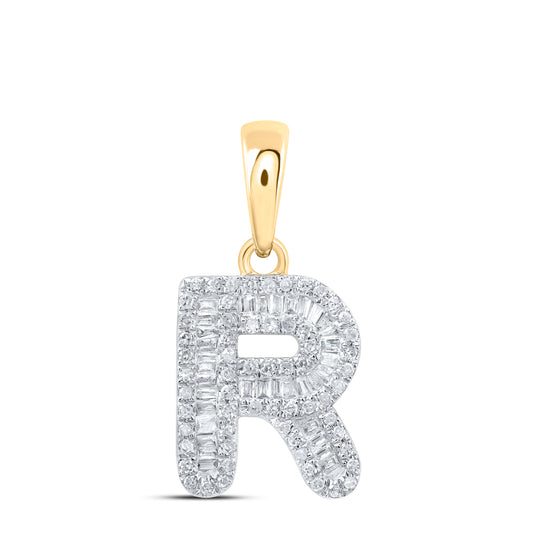 0.36 Ctw Natural Diamond Baguette Hiphop Initial Letter R Pendant in 10k Yellow Gold