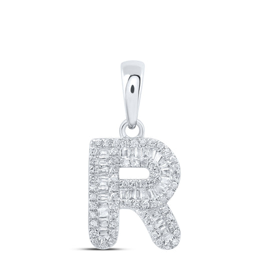 0.36 Ctw Natural Diamond Baguette Hiphop Initial Letter R Pendant in 10k White Gold