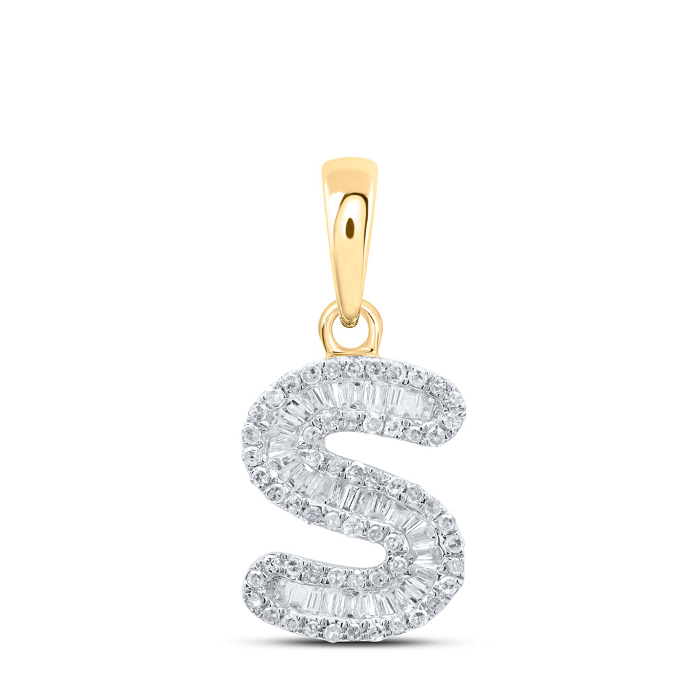 0.34 Ctw Natural Diamond Baguette Hiphop Initial Letter S Pendant in 10k Yellow Gold