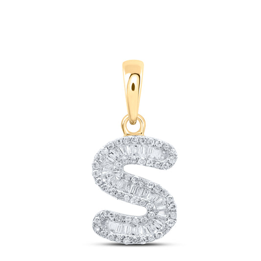 0.34 Ctw Natural Diamond Baguette Hiphop Initial Letter S Pendant in 10k Yellow Gold