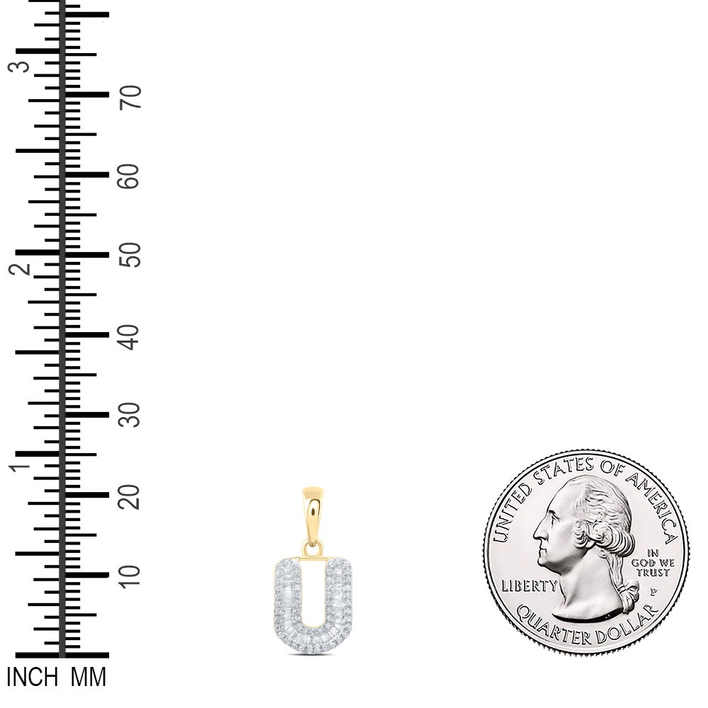 0.31 Ctw Natural Diamond Baguette Hiphop Initial Letter U Pendant in 10k Yellow Gold