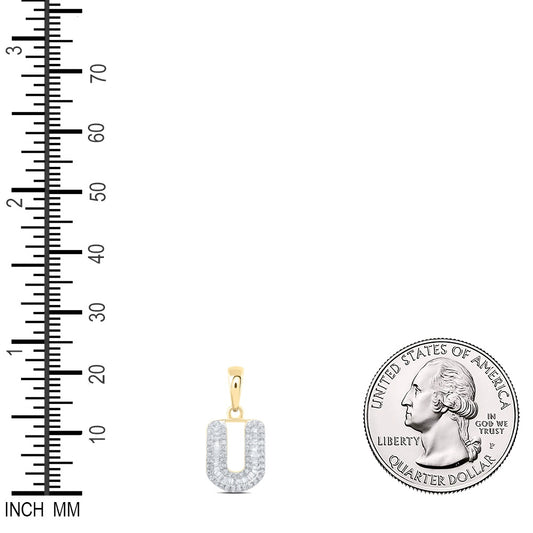 0.31 Ctw Natural Diamond Baguette Hiphop Initial Letter U Pendant in 10k Yellow Gold