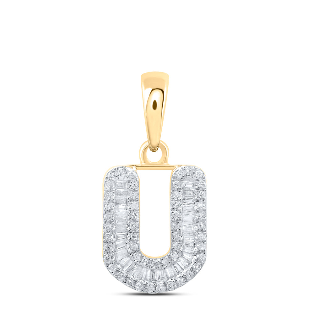 0.31 Ctw Natural Diamond Baguette Hiphop Initial Letter U Pendant in 10k Yellow Gold