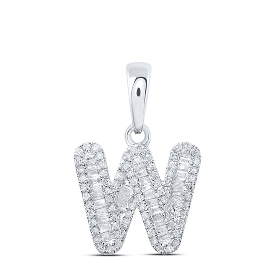 0.41 Ctw Natural Diamond Baguette Hiphop Initial Letter W Pendant in 10k White Gold