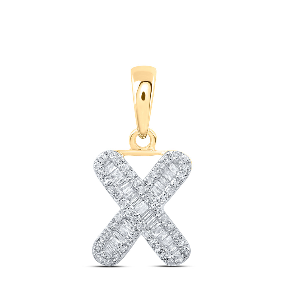 0.29 Ctw Natural Diamond Baguette Hiphop Initial Letter X Pendant in 10k Yellow Gold