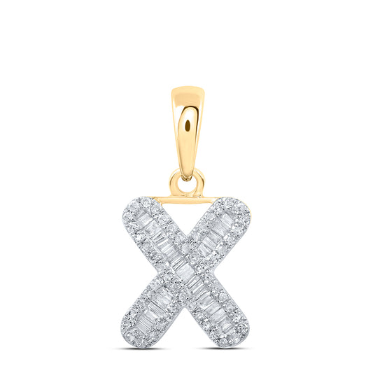 0.29 Ctw Natural Diamond Baguette Hiphop Initial Letter X Pendant in 10k Yellow Gold
