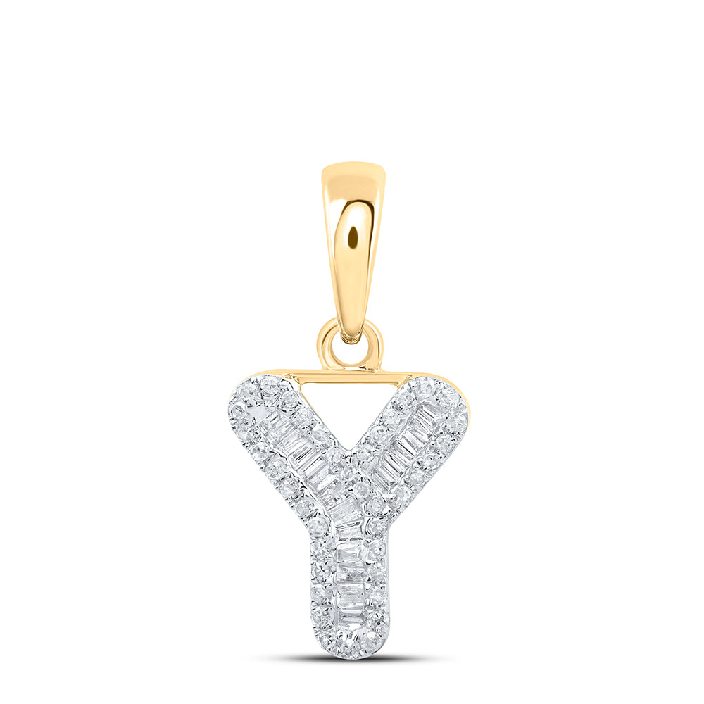 0.22 Ctw Natural Diamond Baguette Hiphop Initial Letter Y Pendant in 10k Yellow Gold
