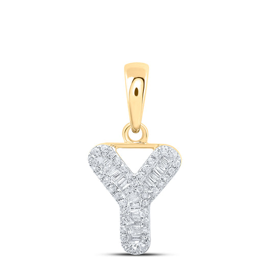 0.22 Ctw Natural Diamond Baguette Hiphop Initial Letter Y Pendant in 10k Yellow Gold