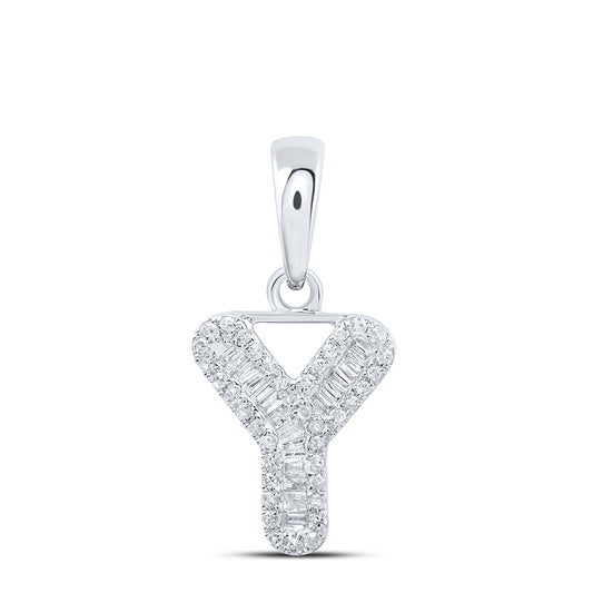 0.22 Ctw Natural Diamond Baguette Hiphop Initial Letter Y Pendant in 10k White Gold