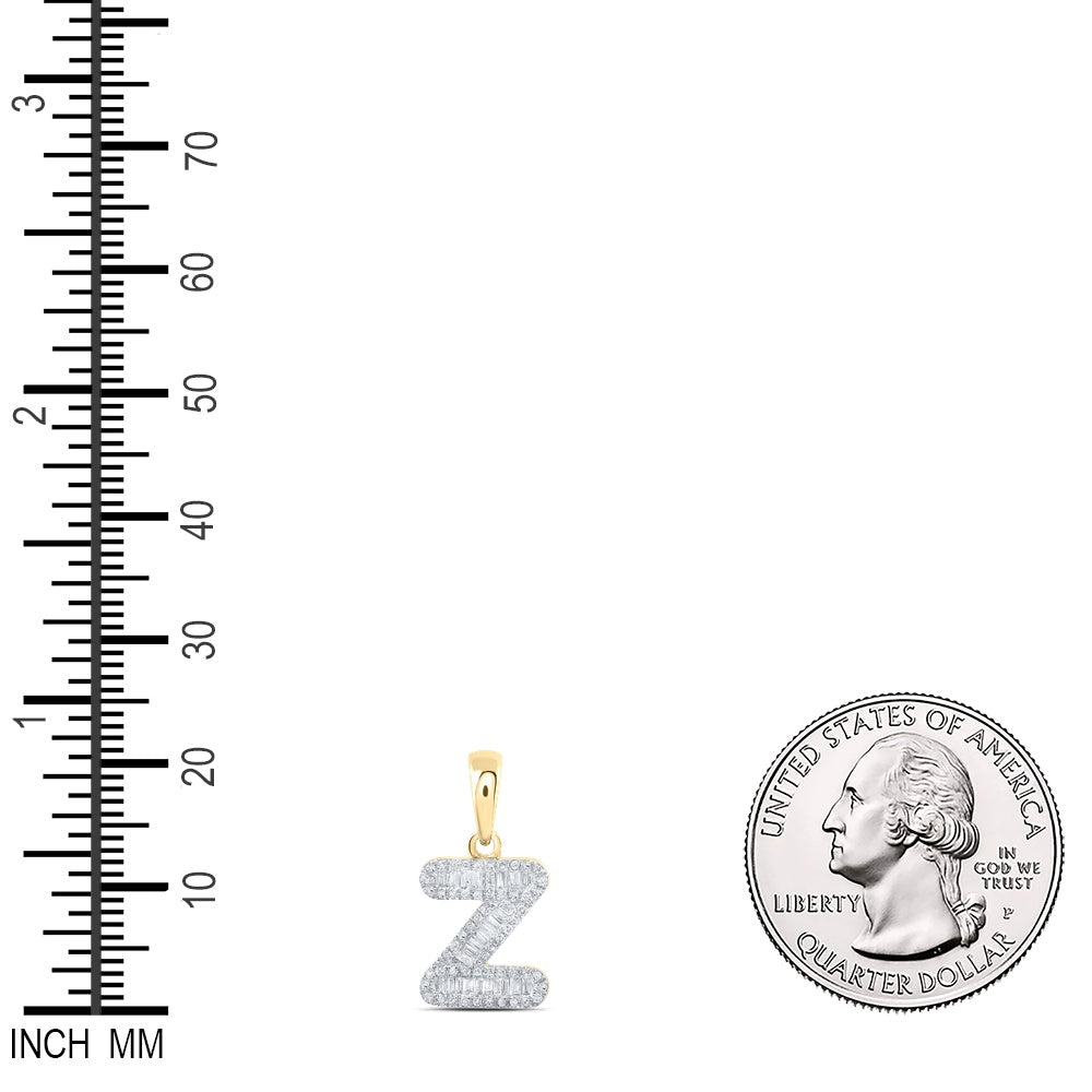 0.32 Ctw Natural Diamond Baguette Hiphop Initial Letter Z Pendant in 10k Yellow Gold