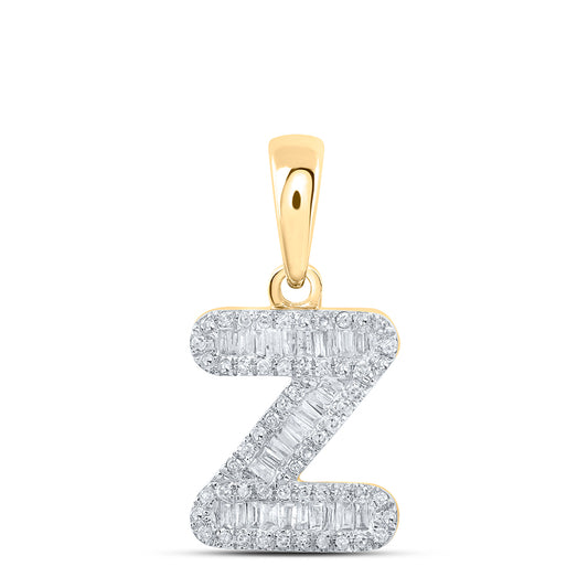 0.32 Ctw Natural Diamond Baguette Hiphop Initial Letter Z Pendant in 10k Yellow Gold