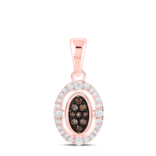 0.22 Ctw Natural Diamond Brown Chocolate Oval Pendant in 10k Rose Gold