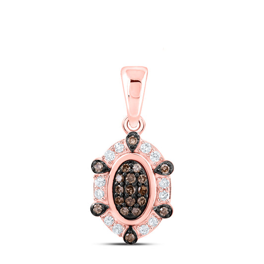 0.19 Ctw Natural Diamond Brown Chocolate Oval Shaped Pendant in 10k Rose Gold