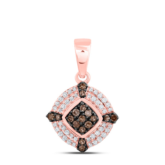 0.25 Ctw Natural Diamond Chocolate Brown Round Shape Pendant in 10k Rose Gold