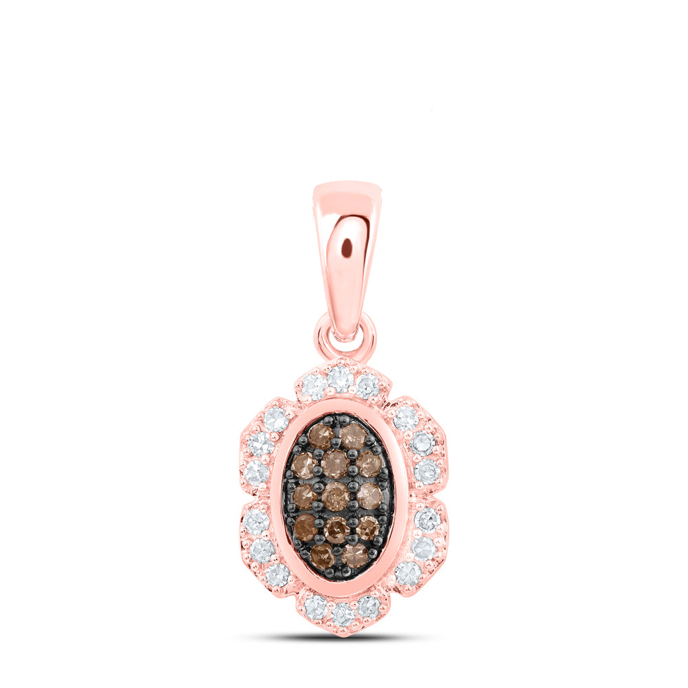 0.21 Ctw Natural Diamond Chocolate Brown Oval Shape Pendant in 10k Rose Gold